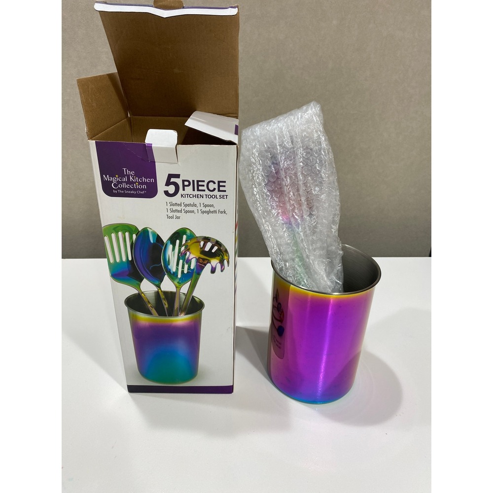 The Sneaky Chef 5 Piece Rainbow Titanium Stainless Steel Kitchen Tool Set Jar - Picture 2 of 7